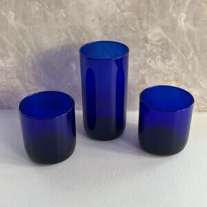 Libbey Metropolitan Tumbler Glasses set of 3 Cobalt Blue Round Bottom Vintage